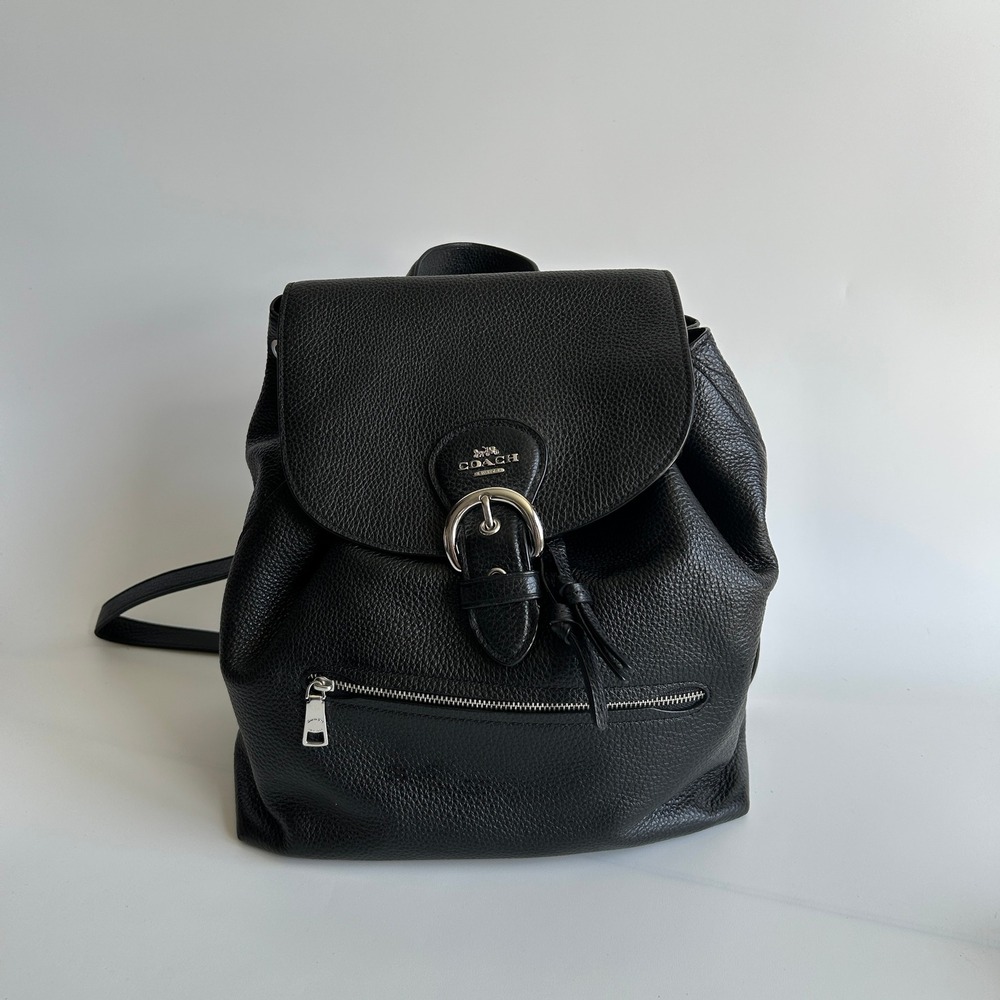 Coach Kleo Backpack Black Refined Pebble Leather Drawstring Shoulder Bag C5648